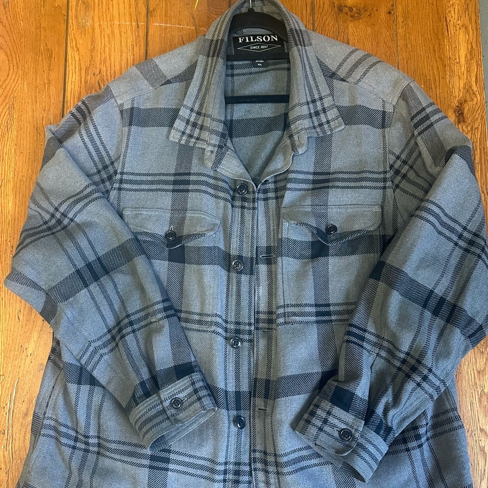 Filson Blue and Gray Plaid Shirt Jacket